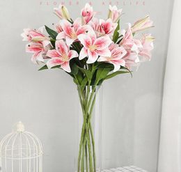 Fleurs décoratives couronnes artificielles lis full full flow latex réel touch flower bouquets avec 3 têtes décor de fête de mariage hom8079093