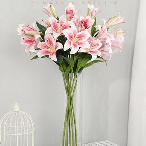 Decoratieve bloemen kransen kunstmatige lelie full bloei nep latex real touch bloem boeketten met 3 hoofden bruiloft decor home