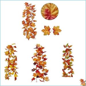 Flores decorativas Guirnaldas Hoja de arce artificial Vid 180 cm Ratán Otoño Amarillo Decoración colgante Halloween Acción de gracias Falso Le Dhmjt