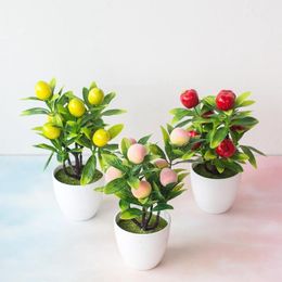 Decoratieve bloemen kransen kunstmatige perzik aardbeiboom potted home tuin decor plant fruit tuin nep bonsai simulat l9