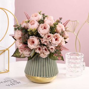 Fleurs décoratives couronnes pivoines artificielles plantes de pivoine en soie pour la maison hôtel mariage tables de noël vase décor HKD230818