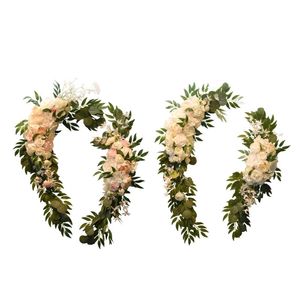 Couronnes de fleurs décoratives Pivoine artificielle Guirlande de fleurs en soie Larme Floral Swag Feuilles vertes Fait à la main Pour les vacances Maison Fête Mur Vent