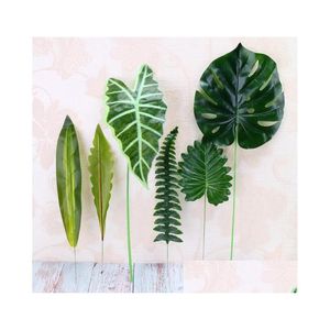 Couronnes de fleurs décoratives plante artificielle grande fausse feuille de palmier Monstera feuille en plastique vert pour la décoration de table de bricolage de mariage Dhpxv