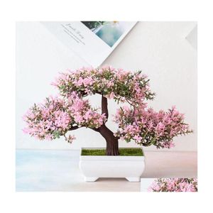 Flores decorativas Guirnaldas Plantas artificiales Bonsai Pequeño árbol Maceta Planta falsa Adornos en maceta para la decoración de la mesa de la habitación El Garden Dhob3