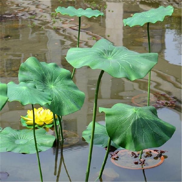 Guirnaldas de flores decorativas Plantas artificiales Hoja de loto Tallo largo Decoración de piscina flotante Acuario Estanque de peces Paisaje Falso Decoración para el hogar335u