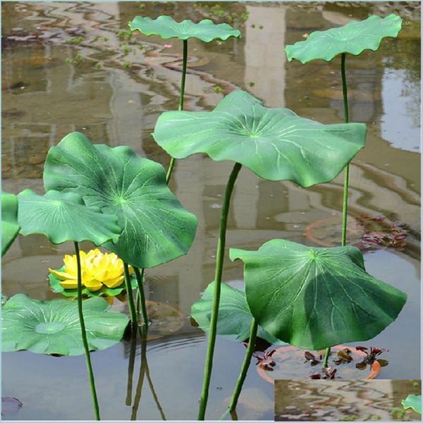 Fleurs décoratives couronnes plantes artificielles feuille de Lotus longue tige flottant piscine décor Aquarium poisson Pon Dhrfw