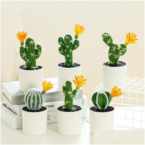 Flores decorativas Guirnaldas Plástico artificial Cactus Succents Planta en maceta espinosa Simación ecológica Mini Bonsai Home Office Deskt OTNW9