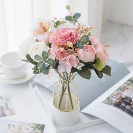 Decoratieve bloemen kransen kunstmatige roos zijden bloemen boeket simulatie hyangea pieter gemengd stel bruiloft woonkamer tuin balkon d