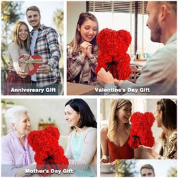 Fleurs décoratives couronnes artificielles rose ours en peluche pour femmes petite amie anniversaire Noël cadeaux gouttes