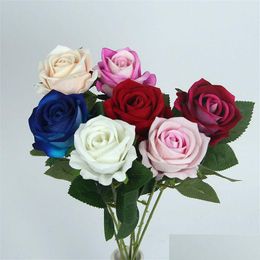 Decoratieve Bloemen Kransen Kunstmatige Roos One Real Touch Rozen Flanel Gesimuleerde Bloem Voor Bruiloft Woondecoratie Drop Deli Dh54G