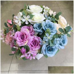 Decoratieve Bloemen Kransen Kunstmatige Rozen Boeket 7 Vorken Zijde Bruid Bruiloft Thuis Nep Rozen Drop Levering Tuin Feestelijk Su Dho8Q