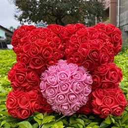 Couronnes de fleurs décoratives artificielles ours rose multicolore en mousse plastique Teddy petite amie cadeau de Saint Valentin fête d'anniversaire Deco292h