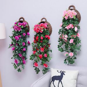 Decoratieve bloemen kransen kunstmatige roos wijnstokken bruiloft plafond kronkelende nep rattan muurgangen woning decoratie bloemen decoratief