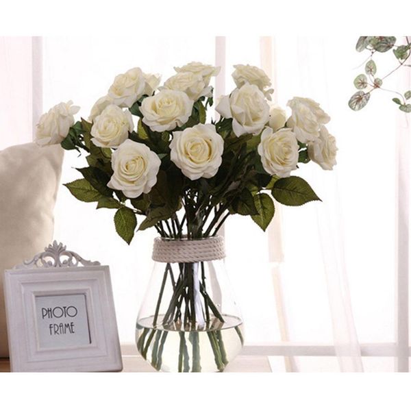 Fleurs décoratives couronnes artificielles fleurs de rose en soie réel touch faux bouquet élégant pour le bouquet de mariage de mariage dro dro dhwf6