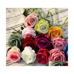Flores decorativas coronas de rosas artificiales rosa rosa para bodas decoración de la casa de Navidad blanca flor azul dbc vt0963 d dh31k