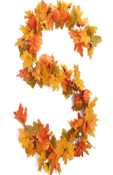 Couronnes de fleurs décoratives guirlande artificielle fausse citrouille automne feuilles d'érable vigne pour noël Halloween Thanksgiving cheminée décor d'automne 2208276365450