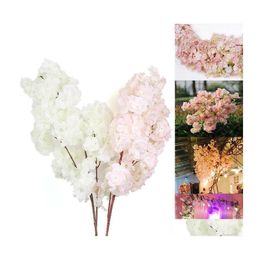 Decoratieve Bloemen Kransen Kunstzijde Sakura Roze Kersenbloesem Plastic Tak Voor Bruiloft Thuis Winkel Decoratie Wit Nep Otdxj