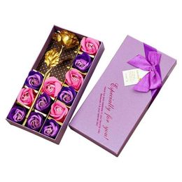 Couronnes de fleurs décoratives savon artificiel Rose pour les femmes amoureux Saint Valentin cadeau Bouquet feuille d'or Roses fleur livraison directe H Otroo