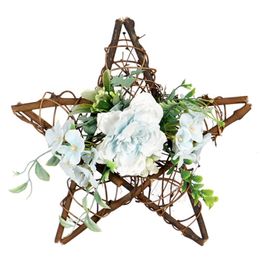 Couronnes de fleurs décoratives en forme d'étoile artificielle, couronne de camélia pentagramme pour porte d'entrée suspendue, fenêtre murale, fête de mariage, décoration de maison
