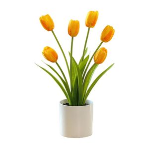 Decoratieve bloemen kransen kunstmatige tulp met pot 6 kop zijden voor bruiloft decoraties champagne paars oranje nep bloempotplan