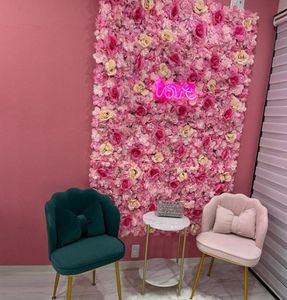 Fleurs décoratives couronnes panneaux muraux artificiels 40 x 60 cm de tapis de fleur rose pour fond de mariage décoration de décoration 9317103