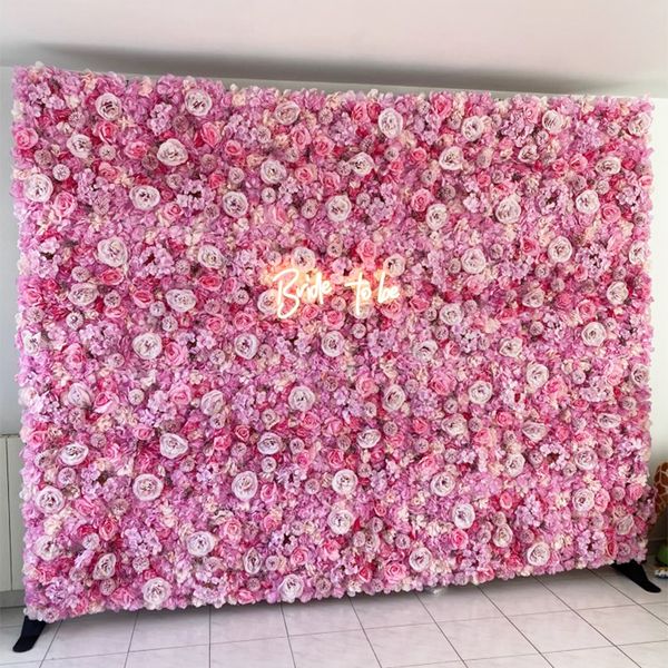 Couronnes de fleurs décoratives Toile de fond de fleur murale artificielle 24x16 pouces Panneau floral de rose en soie 3D pour la décoration de fond de fête de mariage à la maison 230313