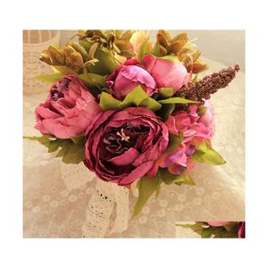 Couronnes de fleurs décoratives Bouquets de mariée de mariage artificiels Bouquet avec dentelle vintage Drop Livraison Maison Jardin Fête Festive Sup Dhhrv