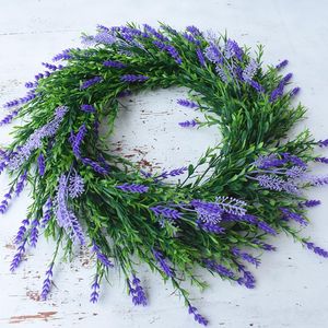 Guirnaldas de flores decorativas, corona Artificial, decoración de puerta, suministros de boda de lavanda amarilla, anillo colgante de aldaba de hierba grande