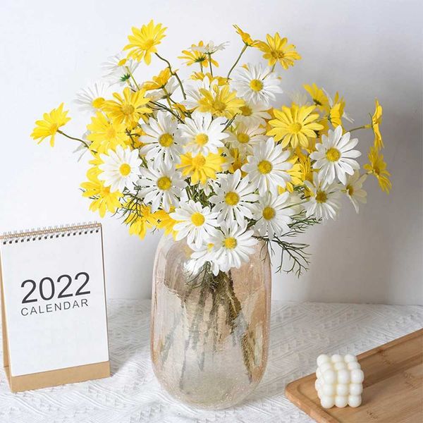 Fleurs décoratives couronnes artificielles de fleurs de marguerite jaune artificiel Bouquet de branche longue pour jardin décor de mariage à la maison en soie nuy bricolage accessoires de fleurs