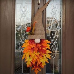 Fleurs décoratives couronnes automne gnome chapeau d'érable feuille décoration de Noël porte d'entrée ornement de fenêtre de fenêtre