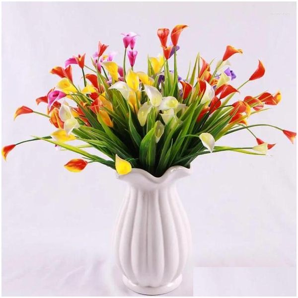 Couronnes de fleurs décoratives Beautif 25 têtes Bouquet de fleurs artificielles fausses plantes Calla Lily feuille en plastique fête maison chambre année Dro Otxbz