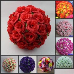 Guirnaldas de flores decorativas Beautif Kissing Ball Pomander con hojas 12 Dia para la sala de bodas Garten Decoración Suministros Drop Deliver Otmtr