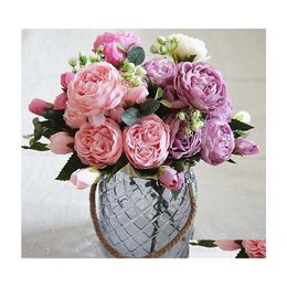 Fleurs décoratives Couronnes Beautif Rose Pivoine Soie Artificielle Home Party Printemps Décoration De Mariage Mariage Faux Fleur Mariée Holdi Dhdk1