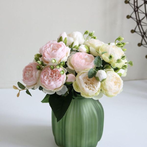 Fleurs décoratives Couronnes Belle Rose Pivoine Bouquet De Soie Artificielle Flores Real Touch Faux Fleur Plantes De Mariage Maison Garden Party Dec