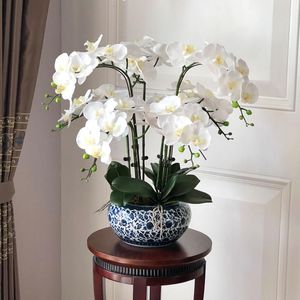 Couronnes de fleurs décoratives Grandes orchidées artificielles PU Real Touch Hand Set Verre Grand arrangement de fleurs Pas de vase Décoration de la maisonDécoratif