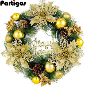 Guirnaldas de flores decorativas Gran corona de Navidad Feliz puerta delantera Guirnaldas Adorno Decoración de Navidad para el hogar 2022 Feliz año Naviidad ColgantesDe