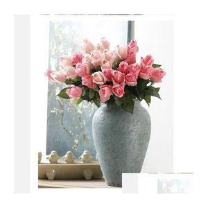 Decoratieve bloemenkransen Blauwe kunstbloemen Verse Real Touch Rose Bud Koninklijke bruiloftsdecoraties en boeketten Drop Delivery Hom Dhogp
