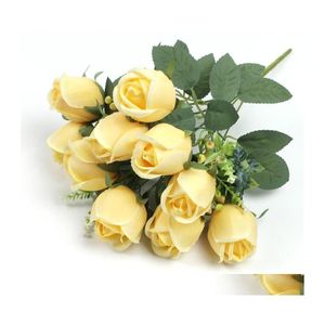 Fleurs décoratives Couronnes Bleu Rose Artificielle Beautif Bourgeons Pour La Maison De Mariage Roses Décoration Jaune Faux Bouquet De Fleurs Automne Dro Dh8Jj