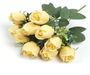 Couronnes de fleurs décoratives Rose bleue artificielle beaux bourgeons pour la maison mariage Roses décoration jaune faux Bouquet de fleurs Fall4794380