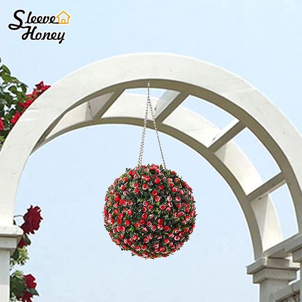 Flores decorativas Guirnaldas Bolas de bonsái Al aire libre Topiario artificial Plantas colgantes Hogar Patio Balcón Patio Jardín Navidad Planta en maceta