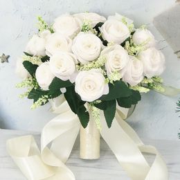 Decoratieve bloemen kransen bruid bruidsmeisje bruiloft boeket zijden lint rozen 220823