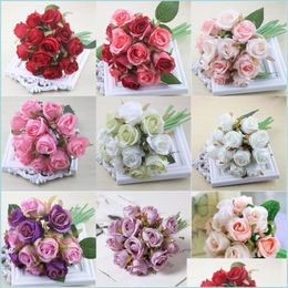 Fleurs décoratives Couronnes Mariée P Ography Accessoires De Fleurs Artificielle Rose Bouquet Simation Décor Faux Fleurs Diy Mariage Drop Deliv Dhmtu