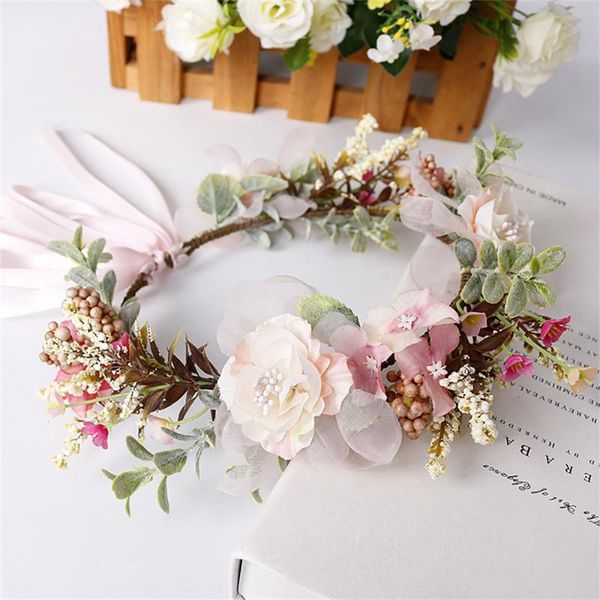 Flores decorativas Guirnaldas Novia Boda Flor artificial Accesorios para el cabello Diademas Guirnalda trenzada Vid Tocado Mujeres Niñas Pascua Hom