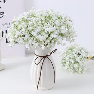 Couronnes de fleurs décoratives bouquet 3 tiges gypsophile blanche fleur artificielle bouquet de mariage de mariée décor à la maison fausses fleurs décoratives