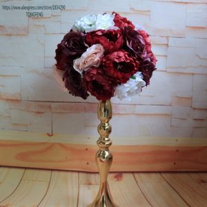 Decoratieve bloemen kransen bordeaux 10 stks/kavel kunstmatige rozenbloem muur bruiloft achtergrond decoratietafel middelpunt ball runner1