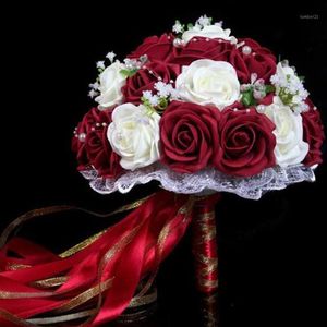 Decorative Flowers & Wreaths Burgundy Wedding Bouquet Pink/Red/White/Burgundy Bridal Bridesmaid Flower Artificial Rose Ribbon Foam