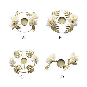 Couronnes de fleurs décoratives anneaux de bougie simulés support plaqué or Rose pour la décoration de la maison mariage rebord de fenêtre noël pendaison de crémaillère