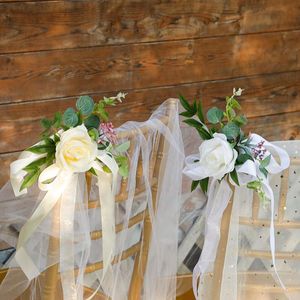 Decoratieve bloemen kransen stoel rug blooe outdoor bruiloft decoratie kunstmatig met chiffon linten feestelijke voorraden pography propsdec