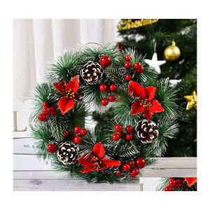 Decoratieve bloemenkransen Kerstmis 32 Cm Slinger Dennenappel Rode Bessen Hangend aan de deur Drop Delivery Huis Tuin Feestelijk Par Dhgnp