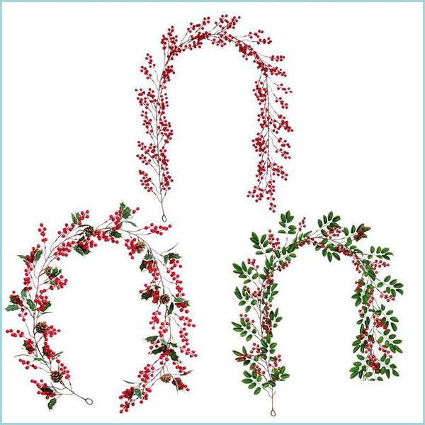 Flores decorativas Guirnaldas Navidad Acacia Frijol Ratán Rojo Hoja Verde 190 cm Plantas artificiales Vides Hogar El Drop Entrega Jardín DHSQR